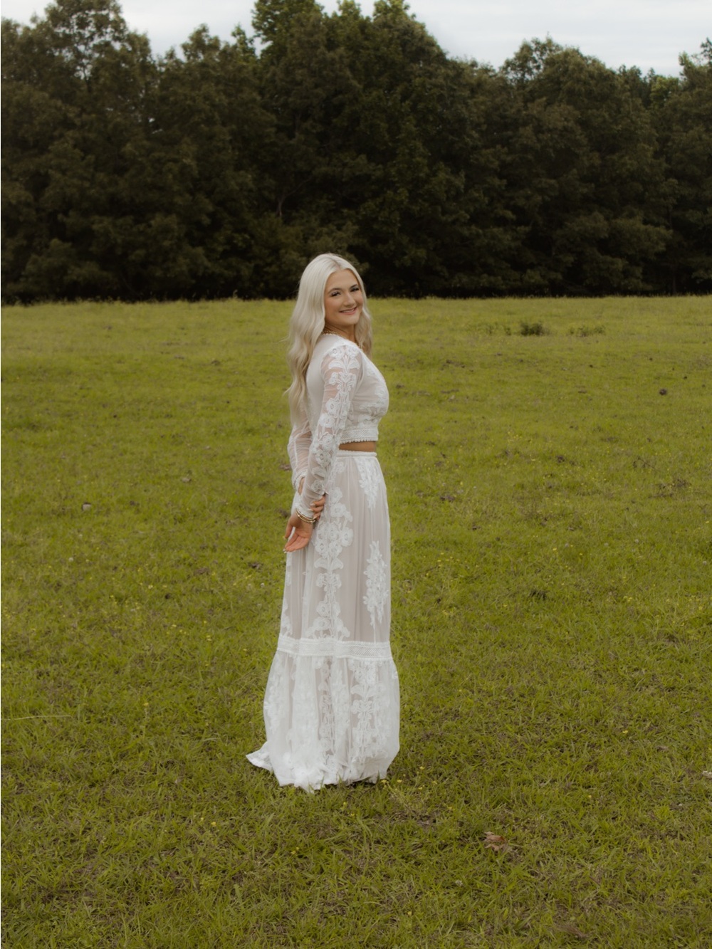 Altar'd State White Lace Maxi Dress with Sheer Floral Panels